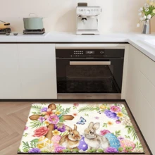 1pc Rabbit Pattern Printed Doormat, Easter Decor, Easter Gift, Plush-Like Material, Absorbent And Easy To Clean, Suitable For Home Decor, Farmhouse, Entryway, Indoor, Room, Kitchen, Dining Room, Small Office/Home Office, Sink, Laundry Room, Doormat, Kitchen Mat, Non-Slip Mat - Multicolor - View 3