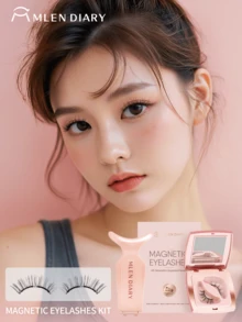 Mlen Diary 软磁假睫毛套装，7-11mm 可重复使用，无需眼线，升级版 3D 双磁睫毛，便携式无胶睫毛簇，适合自然淡妆 - 自然纖長款 - 查看 2