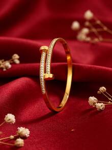 3/1pc - Retro And Elegant Copper And Stainless Steel Bracelet, With A Snake-Shaped, Starburst, And Double-Headed Hammer Design. It Has A Niche And Light Luxury Style And Is Suitable For Various Occasions Such As Commuting And Dating. - Gold - View 9