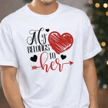 Women's Valentine's Day Cotton T-Shirt Couple White T-Shirt Love King & Queen Heart Graphic Tee Matching Couple Outfit, Romantic Confession, Unisex Summer Top - 白色3 - 查看 3
