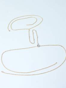 1pc Elegant Women's Rhinestone Body Back Chain, Fashionable Bridal Wedding Party Body Jewelry Accessory, Valentine's Day Gift - Gold - View 5