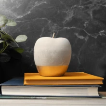 Modern Concrete Apple And Pear Decorative Ornament Set With Gold Detail - Grey - View 4