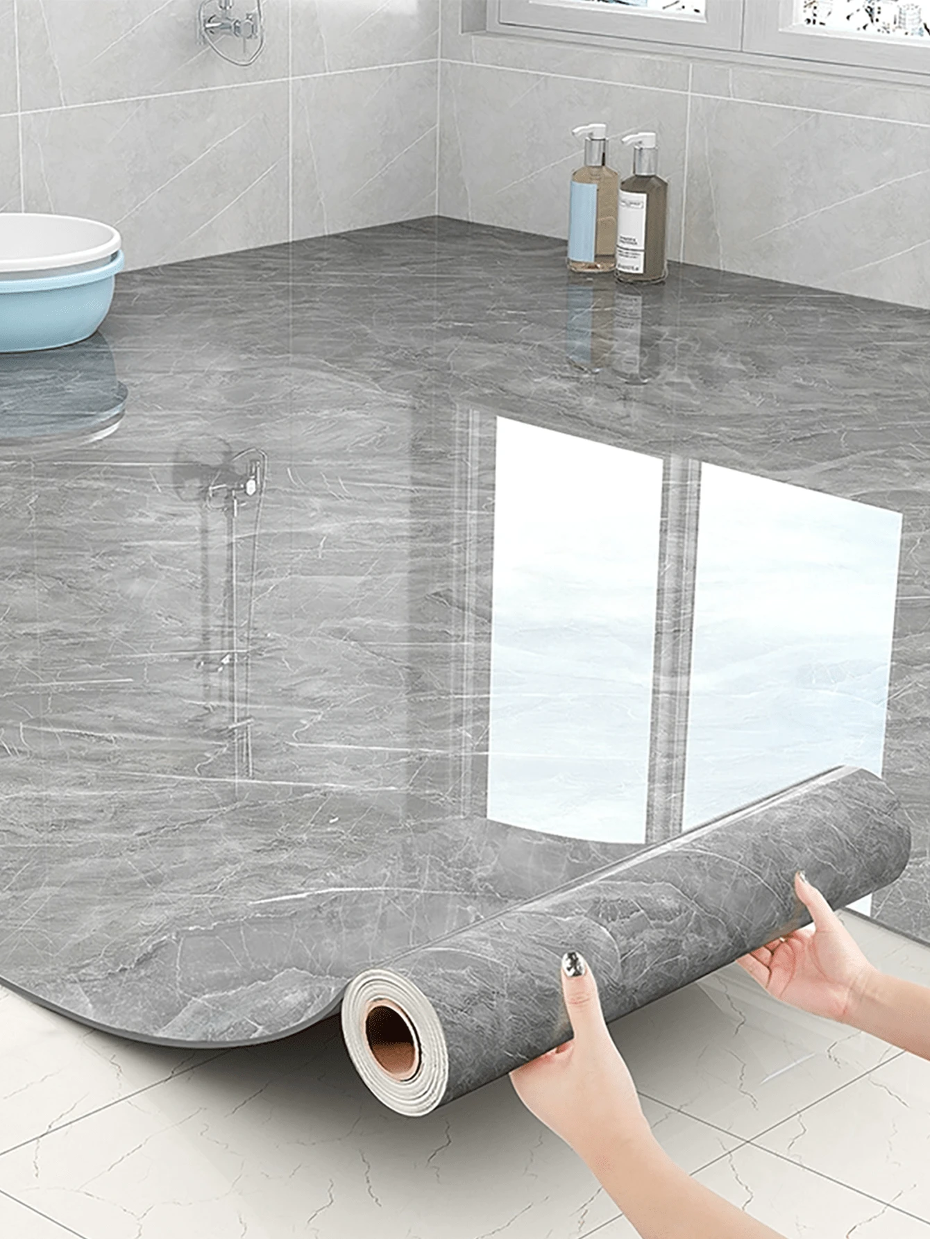 New Waterproof Bathroom Floor Stickers - Self-Adhesive Anti-Slip Vinyl Tiles (30 Sets DIY Upgrade Product! Mold-Resistant And Scratch-Resistant) 15.7 Inches X 196.8 Inches, Waterproof Bathroom Floor Stickers, Anti-Slip And Wear-Resistant Bathroom Floor Self-Adhesive Tile Renovation Dedicated Floor Stickers - Multicolor - View 1