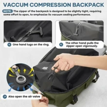 真空壓縮背包 - 這款旅行壓縮背包適用於筆記型電腦、工作、週末旅行和日常使用。防水、大容量、男女通用、男士旅行背包，功能齊全、節省空間，配有可調式防滑3D泡棉肩帶，輕巧耐用，採用尼龍材質，可折疊且不易褪色。是學生和休閒旅行的理想之選。 - 軍綠色 - 查看 3