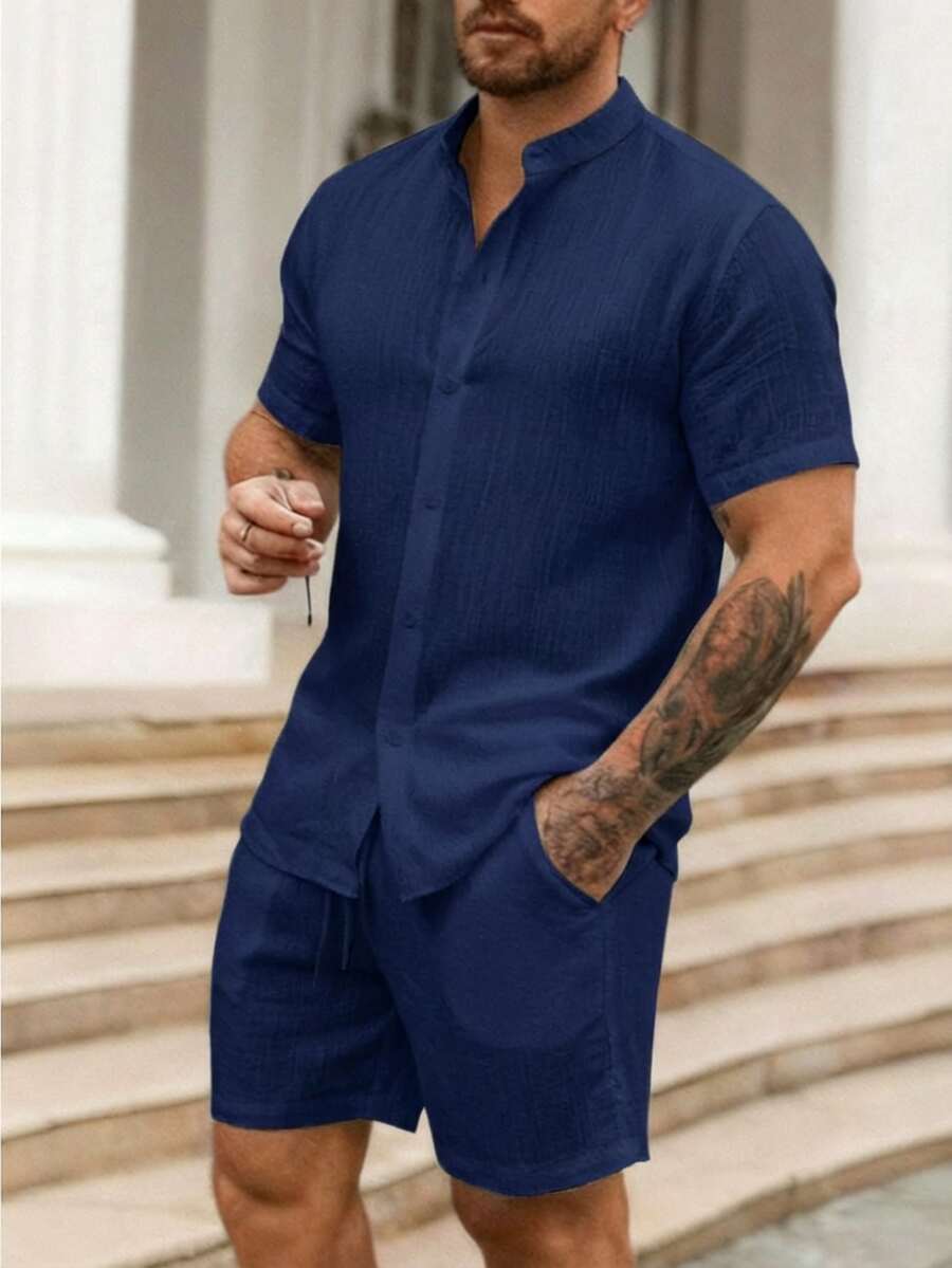 KIT Padre Collar + Shorts VISCOLINHO Men's Straight - 藍色 - 查看 1