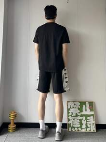 Adidas 阿迪达斯 ESSENTIALS 复古美式风格印花舒适休闲运动简约日常百搭短袖T恤，黑色 - 黑色 - 查看 9