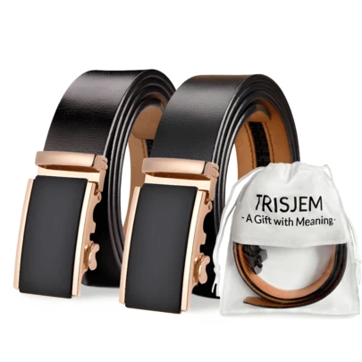 1pc TRISJEM Brand Men's High-Quality Genuine Leather Belt, Designer Belt With Storage Pouch, Silver Metal Automatic Buckle, Suitable For Business And Casual Pants. Best Gift Choice For Father's Day, Valentine's Day, Boyfriend.