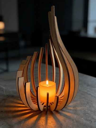 Wooden Candle Holder (Candles Not Included), Elegant Modern Lotus Candle Holder, Scented Candle Decor, Home Decor, Candle Decoration, No Battery Required, Suitable For All Seasons, Easy Installation, Recommended As Gift, Suitable For Living Room, Kitchen, Bedroom, Dining Room, Coffee Table, Fireplace Mantel, Etc.