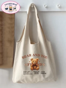 Casual Cartoon Print Canvas Tote Bag - Beige - View 8