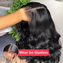 200% 密度蕾丝前假发，人发混纺，自然波浪，透明巴西原生人发混纺假发，13x4/5x5 蕾丝前假发，人发混纺，预先拔毛，带婴儿绒毛，适合女性，自然黑色，8-34 英寸 - 自然色&黑色系 - 查看 9