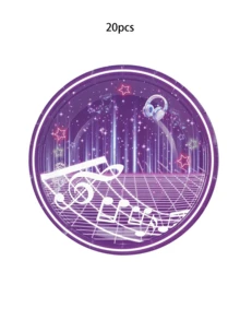 20件/40件/60件套韩式音乐舞蹈女孩生日派对装饰，紫色和粉色K-POP明星生日派对餐盘，甜点盘，蛋糕盘，餐具套装 - C款 - 查看 9