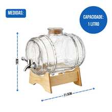 Glass Barrel For Cachaça, Wine, Liqueur With Wooden Stand - 1L - 無色 - 查看 2