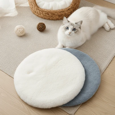 1pc Thick Faux Fur Round Cushion/Soft Pet Warming Pad/Warming Accessory/Home Floor Mat/Cat Dog Rabbit Pet Bed/Multi-Color All Season/Bedroom Bedside Carpet/Multi-Purpose Floor Mat/Living Room Sofa Footrest/Window Seat Cushion/Fluffy Round Chair Pad/Home Office Versatile Seat Cushion/Plush Soft Mat/Bedroom Bedside Rug/Suitable For Dorm Home Pet