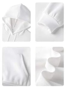 Men's Fashionable Solid Color Thermal Lined Hooded Sweatshirt, Long Sleeve Top - White - View 4