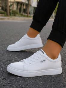 男士休闲一脚蹬运动鞋，透气百搭运动休闲高端质感白色运动鞋 - 白色 - 查看 1