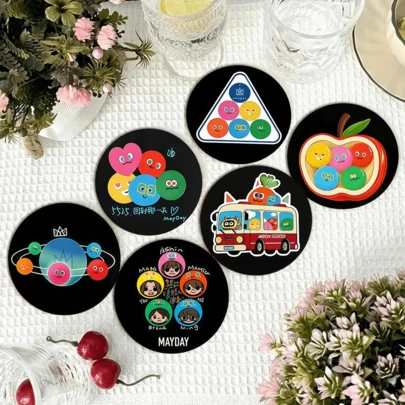 Round Coasters, Featuring The Iconic "Five-Color Figures" As The Core Element, Paired With Album And Concert-Related Themes, Vibrant And Saturated Colors, Strong Visual Impact, Possessing A Sense Of Exclusivity For Fans
