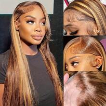 Straight Human Hair Wig 13x4 Lace Frontal For Women Highlight Blonde P4/27 180% Density Pre Plucked Free Part Lace Front Wigs - S4/27 - View 6