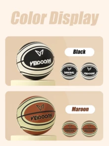 veidoorn 1pc Size 5/7 Noise-Reducing Basketball With Washable Cloth Cover, Solid Material For Indoor/Outdoor Use, Synthetic Material, Silent Dribbling, Black & Orange Color, Suitable For Home Or Gym, Basketball Accessory - Reddish Brown - View 6
