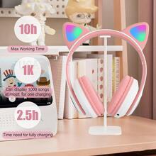 Cat Ear RGB Wireless Gaming Headset  40H Play Time, Noise Canceling Microphone, Stereo Sound, Cat Ear LED Illumination, Headband Noise Canceling Resolution HD Sound Headset For School, Tablet, Mobile Device, Travel, Sports, Birthday Gift - Pink - View 9