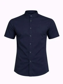 Set Of 2 Henley Short-Sleeve Mandarin Collar Shirts, Slim Fit, Comfortable, Casual, Elegant, High Quality - 黑色和藍色M - 查看 4