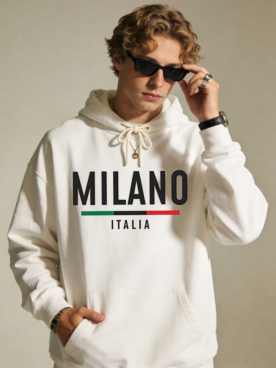 Milano Graphic With Italian Flag Detail White Hoodie Relaxed Streetwear, Milano Graphic Hoodie, Italian Flag Detail Hoodie, White Casual Hoodie, Relaxed Streetwear Hoodie, Everyday Hoodie.