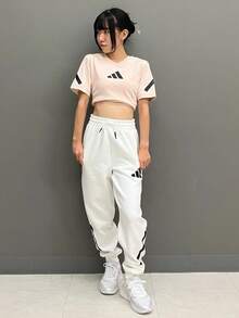 Adidas True Healing 系列運動服飾黑標制服純棉運動休閒落肩短袖T恤女款奇蹟石英色 - 卡其色 - 查看 8
