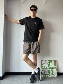 Adidas 阿迪达斯 ESSENTIALS 复古休闲舒适简约日常圆领短袖T恤，黑色 - 黑色 - 查看 11