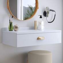 Gloss Wall-Mounted Vanity Dressing Table For Makeup With 1 Drawer And Jewelry Compartment With Shell Handle - 白色的 - 查看 1