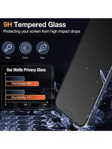 2 piezas Protector de pantalla de privacidad mate anti-espía de 6.9 pulgadas, antirreflejo y antihuellas, compatible con fundas de teléfono, instalación fácil sin burbujas y suave, compatible con iPhone 17 Pro Max/17 Pro/17 Air/16/15/14 Plus/13 Mini/12/11 Series, dureza 9H+ Accesorios esenciales de protección de pantalla, aplicable a protección diaria, oficina, hogar - 2 piezas - Ver 6