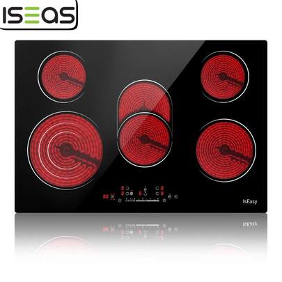  Ceramic Hob, 77cm, 8600W Built-In Electric Glass Ceramic Cooktop, IsEasy Built-In, Black Glass With 5 Cooking Zones, Touch Control, Child-Safety Lock&Timer
