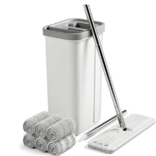 Mop And Bucket With Set, Hands Free Flat Floor Mop And Bucket, 60" Mop With 6 Reusable Microfiber Pads, Wet And Dry Use, Floor Cleaning System - A - 查看 2