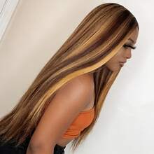 Straight Human Hair Wig 13x4 Lace Frontal For Women Highlight Blonde P4/27 180% Density Pre Plucked Free Part Lace Front Wigs - S4/27 - View 7