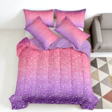 2/3pcs Pink Blue Purple Ombre Glitter Print Bed Comforter Sets, Twin Full Queen King Sizes, 1 Comforter + 1/2 Pillowcases, Soft Skin-Friendly Breathable All Season, Durable Machine Washable, Perfect Family Gift - 淡紫色 - 查看 6