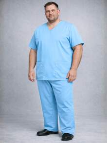 Conjunto Plus Size Pijama Cirurgico Scrub Bata Hospitalar Profissional Feminino Masculino Unissex - Azul bebê - Visão 3