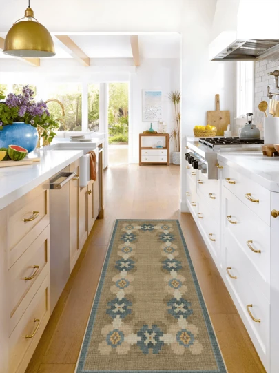 1pc Vintage Bohemian-Classical Floral Distressed Rug/Carpet/Area Rug/Bath Mat/Door Mat/Runner, Suitable For Bathroom, Kitchen, Entryway, Hallway, Bedside, Living Room, Bedroom, 4-Season Soft Washable Rug, Home Decor