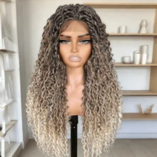 波西米亚风编织全蕾丝波浪盒式辫假发，无缝女神卷发辫假发，全蕾丝方形合成编织假发 - 彩色 - 查看 13