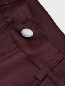 Women's High Waist Glossy PU Leather Wide Leg Pants, Matte Coating, Fashion Versatile, Suitable For Party, Commute, Music Festival, Vacation, Casual Straight Leg Pants, Spring/Summer Essential, Bestseller, Y2K Style, Suitable For Party, Commute, Holiday, Festival, Outdoor Activities, Spring/Summer Wear, Suitable For Tall Women, Outerwear, Black, Trousers - Burgundy - 1 - View 11
