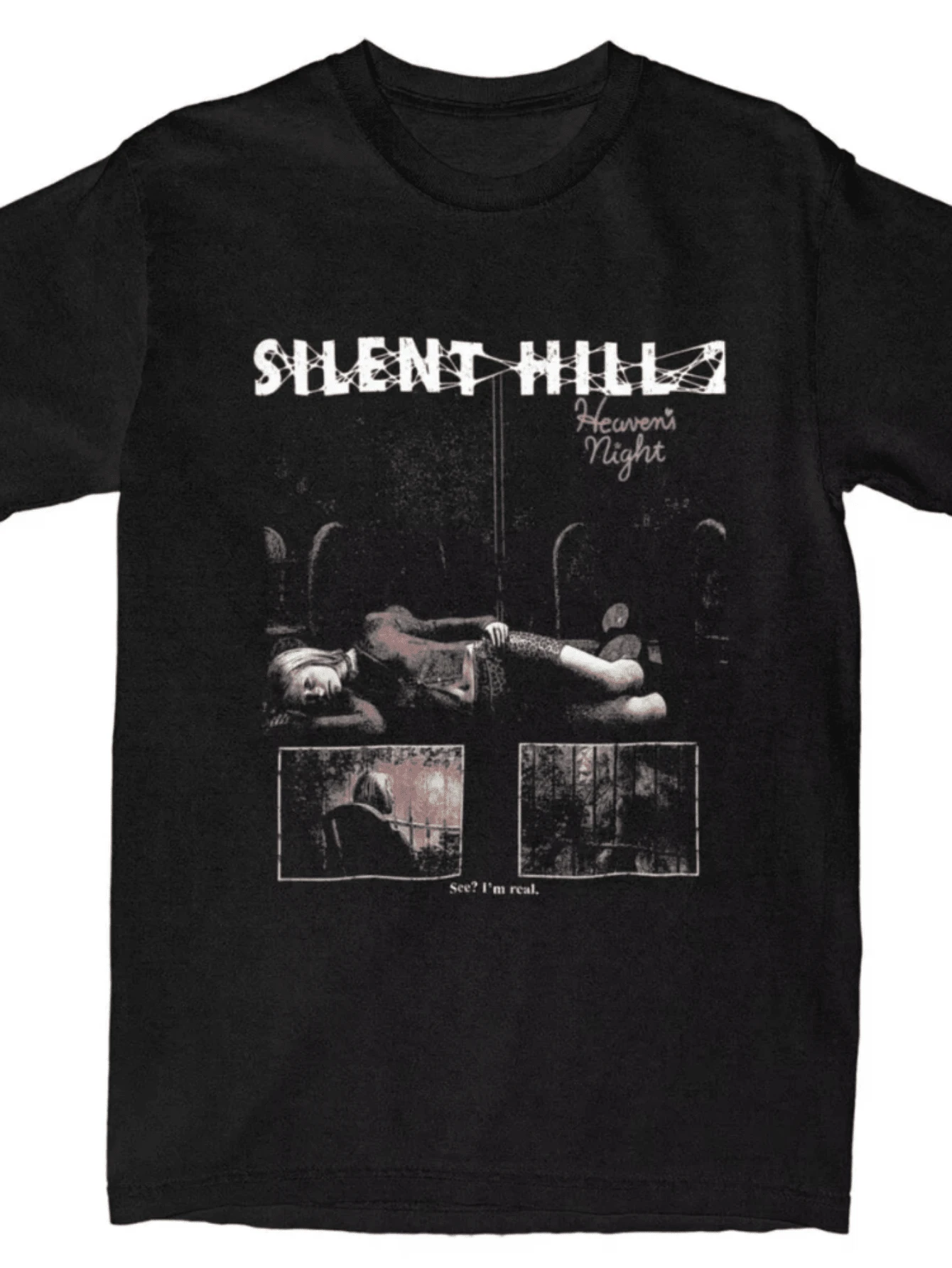 Silent Hill 2T-Shirt Heavens Night Popular Men Women T-Shirts Short Sleeve Y2K Basic Tops Beach Cotton O-Neck Top Tees - 黑色23 - 查看 1