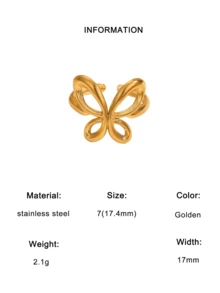 1pc Fashionable INS Minimalist Versatile Elegant Sweet Cute Gold-Plated Stainless Steel Butterfly Open Ring, Suitable For Women's Daily, Party, And Date Wear - Open Ring - View 8