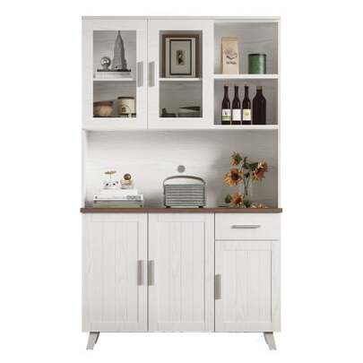 Dining Room Cabinet, Tall Cabinet In White Wood, Dimensions 114 X 40 X 190 Cm, Ideal For The Living Room And Dining Room