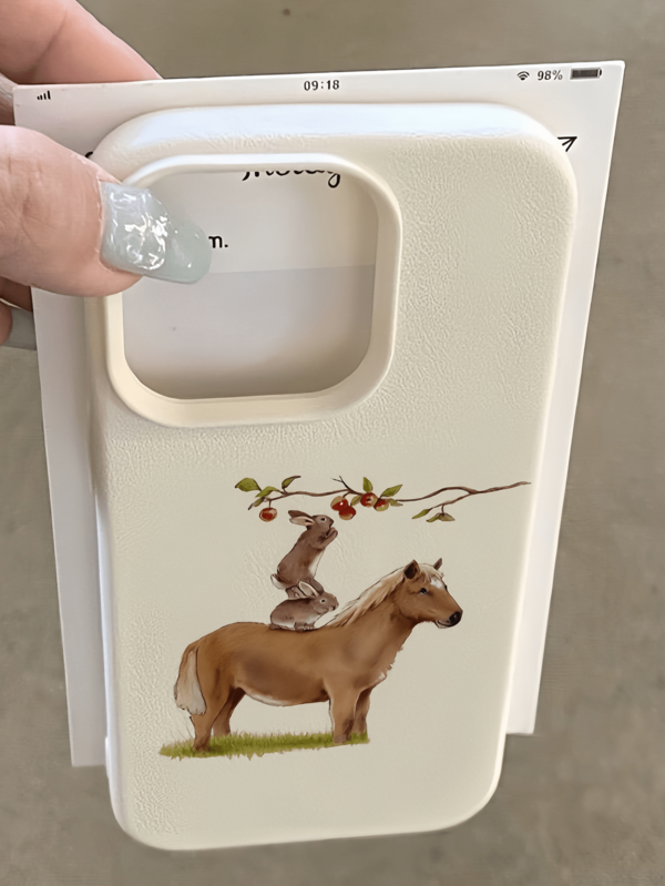 1pc White Watercolor Horse & Rabbit Design Minimalist Full Coverage TPU Shockproof Phone Case, Compatible With Apple 17, 16, 15, 14, 13, 12, 11 Pro Max, Air, And Series