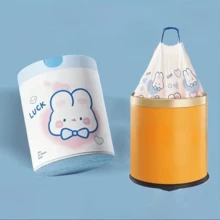100pcs/Roll Cute Blue Rabbit Pattern Drawstring Trash Bags - Thick Leak-Proof Kitchen Garbage Bags With Squeeze Lift Design, Suitable For Home, Office, Bathroom - Multicolor - View 11