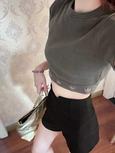  Adidas Originals Top Slim Fit Breathable Crew Neck Short Sleeve T-Shirt For Women