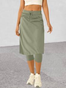 20" Knee Length Women's Tennis Skirts Built In Leggings With Pockets Ideal For Golf & Active Wear - 橄欖綠 - 查看 1