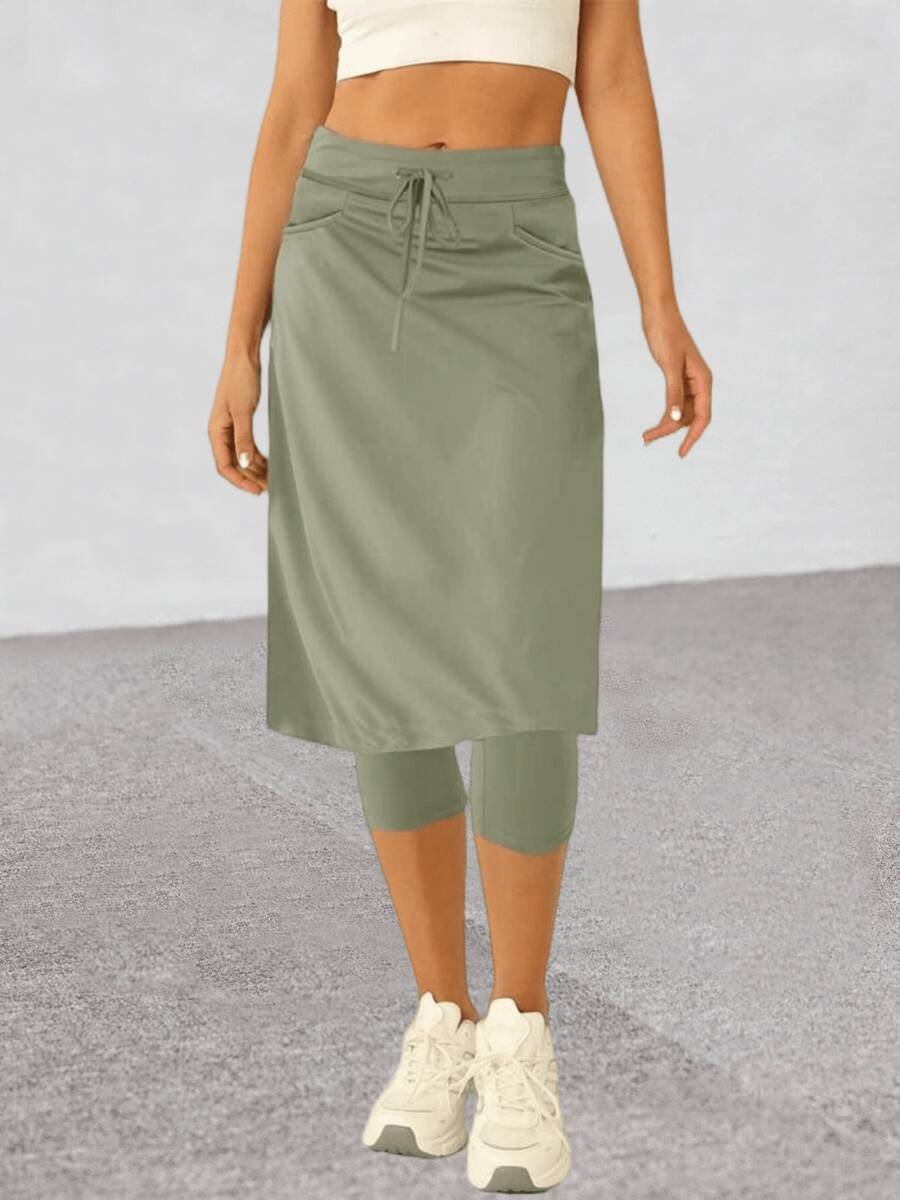 20" Knee Length Women's Tennis Skirts Built In Leggings With Pockets Ideal For Golf & Active Wear - 橄欖綠 - 查看 1