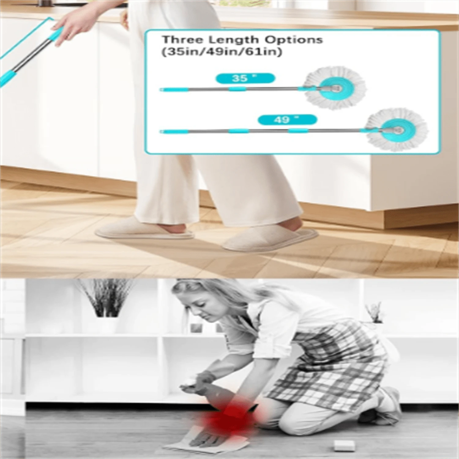 Spin Mop And Bucket,Mop And Bucket With Wringer Set For Home,360 Spinning Mopping Floor Cleaning Tool With 6 Microfiber Replacement Head Refills,61" Extended Handle, 2X Wheel - Blue - A - 查看 1