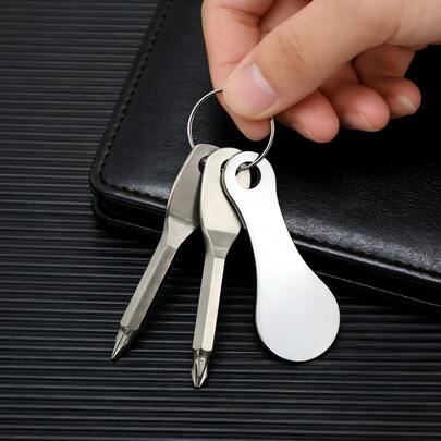 3er Set: Silber Schlitzschraubendreher + Silber Schraubendreher + Einkaufswagen Chip Schlüsselanhänger, Schraubendreherlänge 6cm, Chip Schlüsselanhänger 5,5cm; tragbarer Schraubendreher Multitool Schlüsselanhänger, Edelstahl Einkaufswagen Chip Schlüsselring Dekoration
