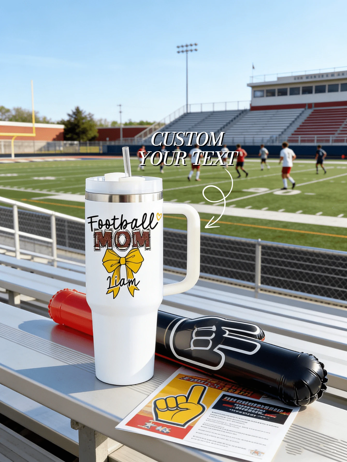 1pc 40oz Personalized Text Custom Car Water Bottle, Suitable For Daily Hydration And Carrying Around - Rugby Version - View 1