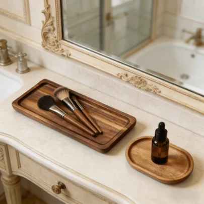 Vintage Style Decorative Wooden Tray - Multipurpose Small Space Tray For Bathroom, Kitchen And Vanity Storage - Ideal For Soap, Toner Bottles, Plants And Nuts - Perfect For Valentine's Day, Mother's Day, Home And Party, Bathroom Decor