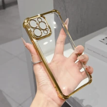 1 ốp lưng điện thoại trong suốt mạ điện cao cấp, tương thích với iPhone 17/6/7/8/X/XS/XR/11/12/13/14/15/16/16e Pro Max Plus, Galaxy S22/23/24/25/S24 FE/S25 EDGE, A07/A17/A04/05/06/A14/A15/A16/A24/A25/A34, Note 9/10/11/12/13, 9/10/12/13C 14C, MOTO, Honor X, HW, RENO C53 C55 C61 C63 C67, ốp bảo vệ hai chất liệu PC+TPU trong suốt chống sốc. - Vàng - Xem 4